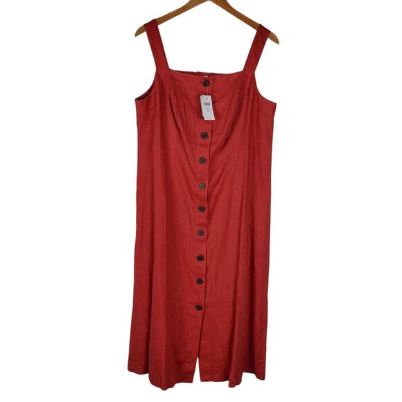 NEW J Jill 100% Linen Button Front Midi Dress XL Petite Cape Cod Red Sleeveless - Picture 2 of 13